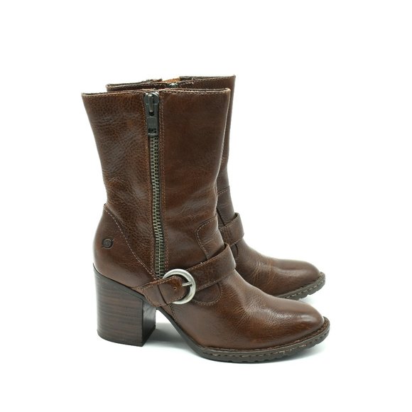 Born Camryn Motorcycle Boot Moto Cinnamon Mid Calf Leather Bootie 9.5 - Picture 1 of 7